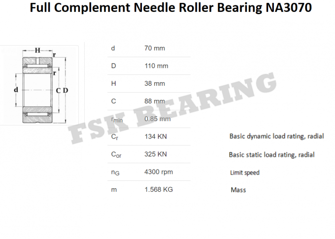 Полное дополнение подшипника ролика иглы гарантии NA3070 с внутренним кольцом 0