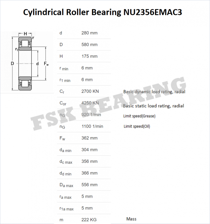 Подшипник ролика тяжелого груза NU2356 EMAC3 NU2364 ECMA крупноразмерный цилиндрический 0